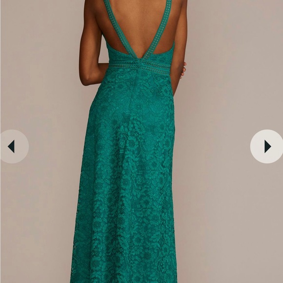 David bridal allover lace illusion plunge gown - jade missy sz 4 - Picture 12 of 16
